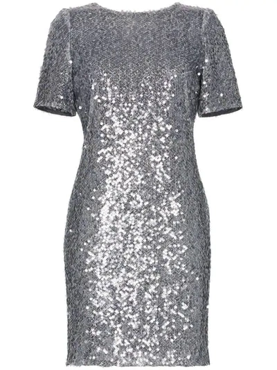 Shop Galvan Sequin Embellished Scoop Back Mini Dress In Metallic