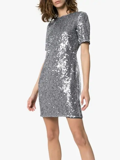 Shop Galvan Sequin Embellished Scoop Back Mini Dress In Metallic