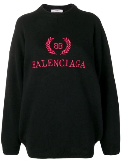 BALENCIAGA LOGO EMBROIDERED JUMPER - 黑色