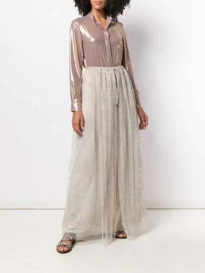 Shop Brunello Cucinelli Embroidered Tulle Skirt In Neutrals