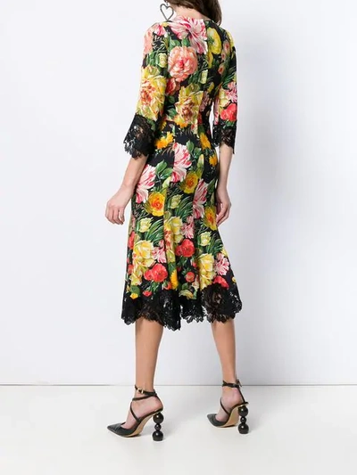 Shop Dolce & Gabbana Floral Midi Dress In Black