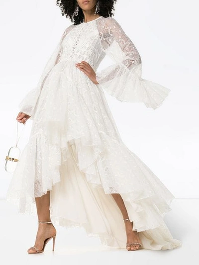 Shop Giambattista Valli Asymmetric Lace Gown In White