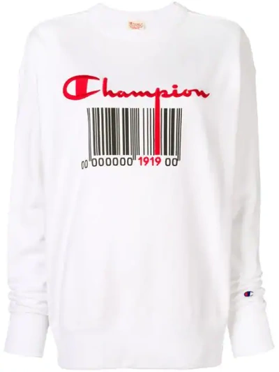 Shop Champion Barcode Logo Sweatshirt - White