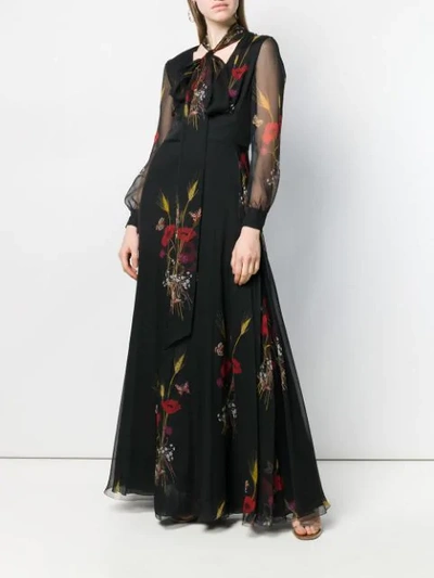 VALENTINO FLORAL PRINT MAXI DRESS - 黑色