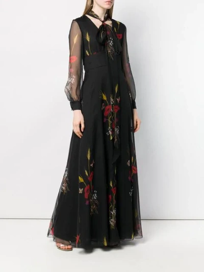 VALENTINO FLORAL PRINT MAXI DRESS - 黑色