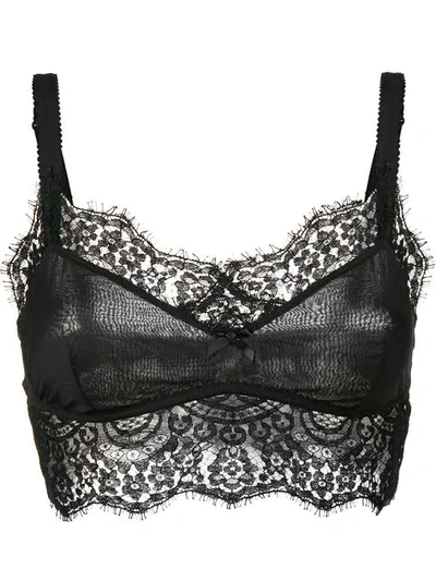 Shop Dolce & Gabbana Lace Trim Bra In Black