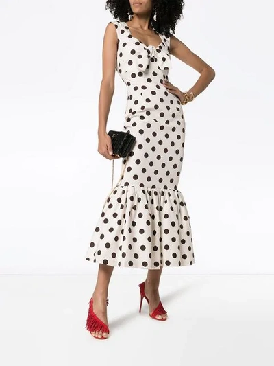 REBECCA DE RAVENEL POLKA DOT BOW DETAIL MAXI DRESS - 白色