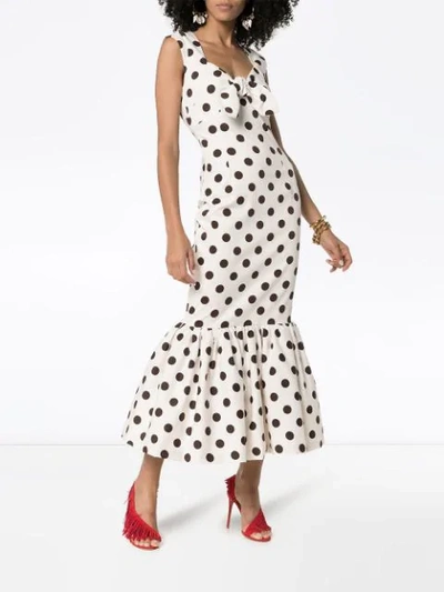 Shop Rebecca De Ravenel Polka Dot Bow Detail Maxi Dress In White