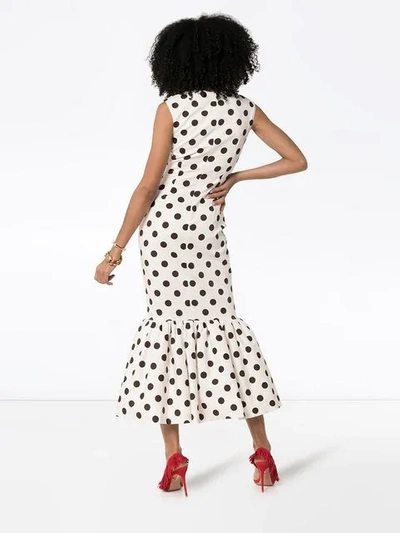 Shop Rebecca De Ravenel Polka Dot Bow Detail Maxi Dress In White
