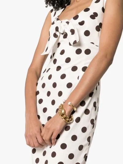 Shop Rebecca De Ravenel Polka Dot Bow Detail Maxi Dress In White