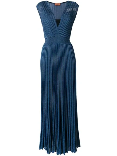 Shop Missoni Knitted Plisse Evening Dress In Blue
