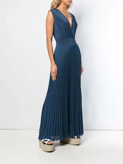 Shop Missoni Knitted Plisse Evening Dress In Blue