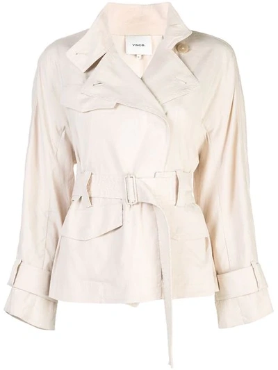 Shop Vince Short Belted Trench Coat In Neutrals