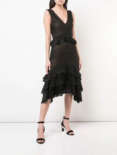 Shop Jonathan Simkhai Knitted Ruffle Tiered Dress In Black