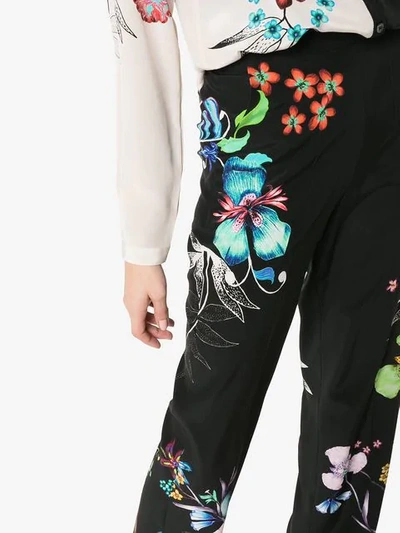 Shop Etro Wide Leg Floral Print Trousers In Black