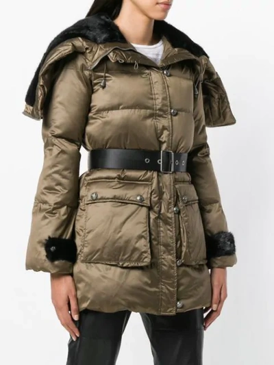 Shop Pinko Belted Padded Jacket In Brown