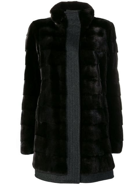 Liska Classic Fur Trimmed Coat In Black | ModeSens