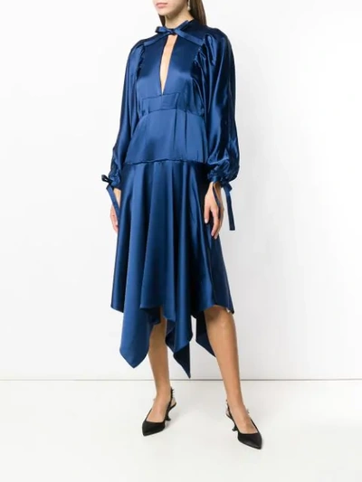 Shop Self-portrait Asymmetric Midi Dress In Blue