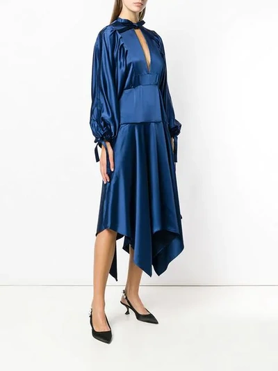 Shop Self-portrait Asymmetric Midi Dress In Blue