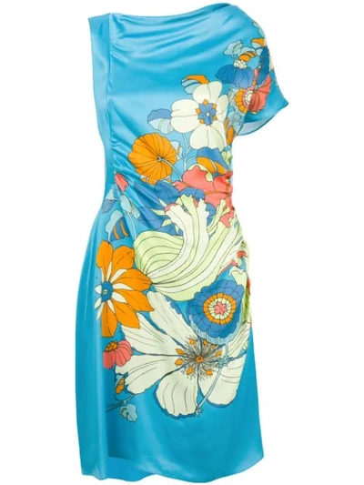Shop Peter Pilotto Floral Design Shift Dress In Blue