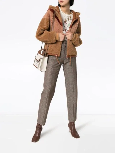 Shop See By Chloé Reversible Chevron-stripe Shearling Jacket In Brown