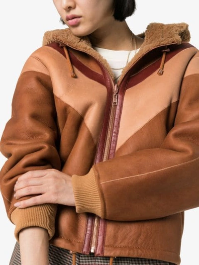 Shop See By Chloé Reversible Chevron-stripe Shearling Jacket In Brown