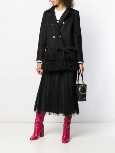 Shop Red Valentino Fringed Hem Peacoat In Black