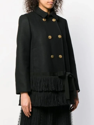 Shop Red Valentino Fringed Hem Peacoat In Black