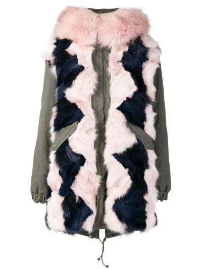 Shop Mr & Mrs Italy Colour-block Fur Parka Coat In Green