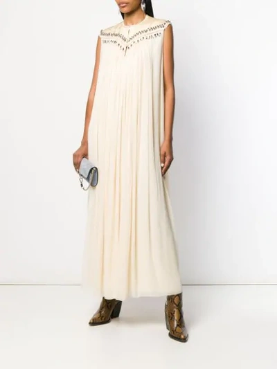 Shop Chloé Sleeveless Pleated Maxi Dress In Neutrals