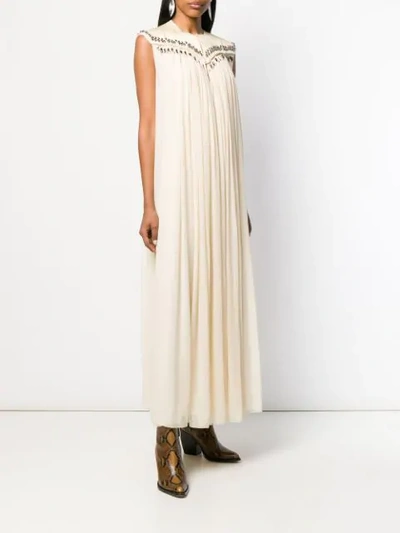 Shop Chloé Sleeveless Pleated Maxi Dress In Neutrals