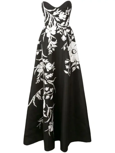 Shop Carolina Herrera Floral Flared Maxi Dress In Black