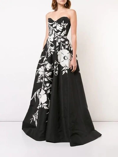Shop Carolina Herrera Floral Flared Maxi Dress In Black