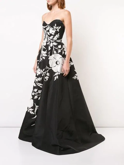 Shop Carolina Herrera Floral Flared Maxi Dress In Black