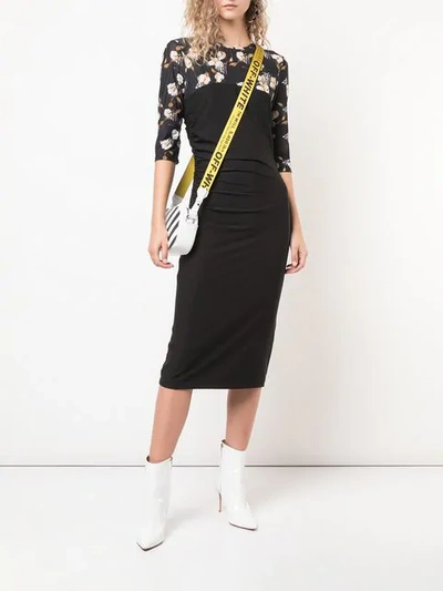 Shop Off-white Cotton Flowers Fitted Dress In Black