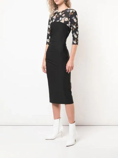 Shop Off-white Cotton Flowers Fitted Dress In Black