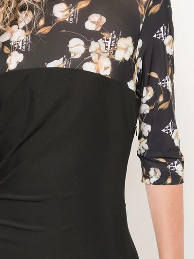 Shop Off-white Cotton Flowers Fitted Dress In Black