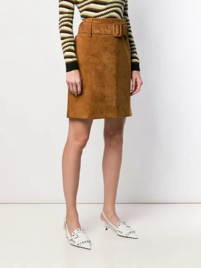 Shop Prada Belted High Waist Skirt In F0050 Nocciola