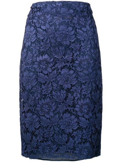 VALENTINO 花卉蕾丝铅笔半身裙 - PURE BLUE