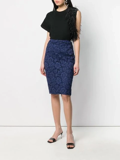 Shop Valentino Floral Lace Pencil Skirt In Pure Blue