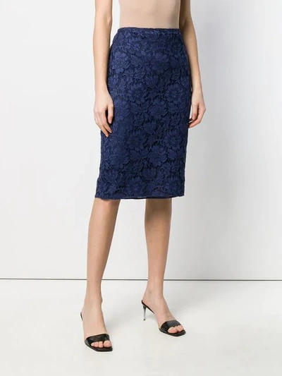 Shop Valentino Floral Lace Pencil Skirt In Pure Blue