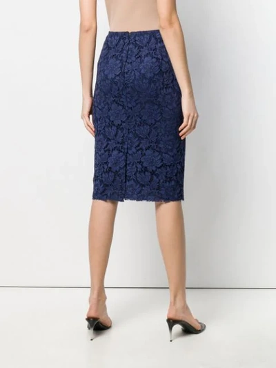 Shop Valentino Floral Lace Pencil Skirt In Pure Blue