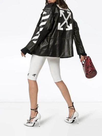 Shop Off-white Logo Print High Neck Oversized Leather Jacket In 101 - Black