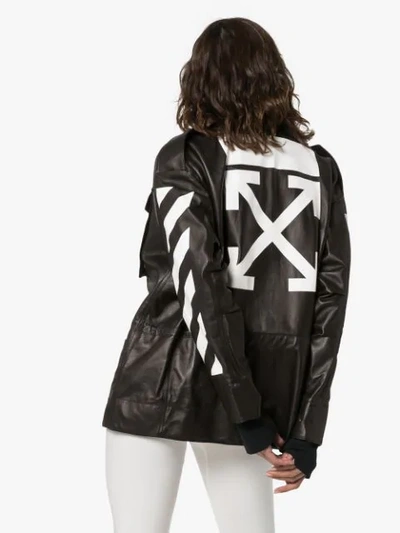 Shop Off-white Logo Print High Neck Oversized Leather Jacket In 101 - Black