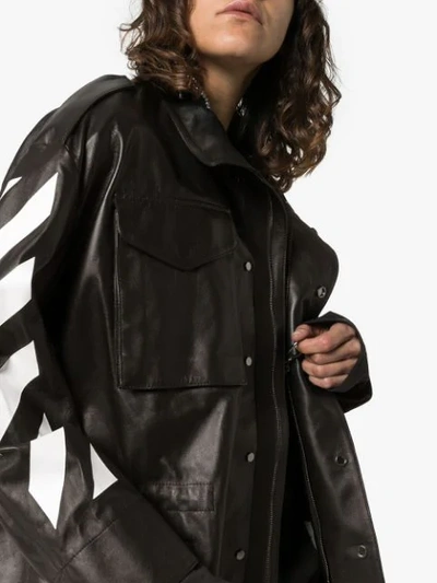 Shop Off-white Logo Print High Neck Oversized Leather Jacket In 101 - Black