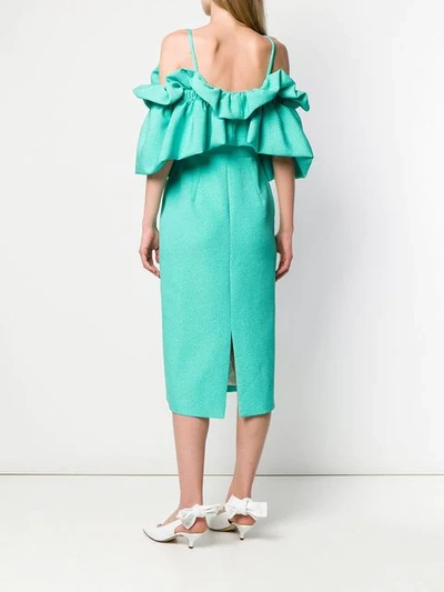 Shop Edeline Lee Ruffled Cold Shoulder Dress In Green