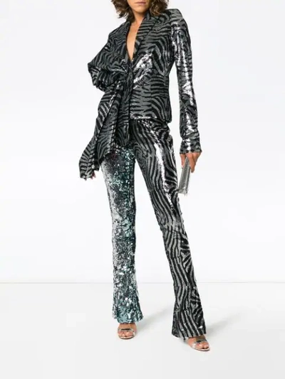 Shop Halpern Silk Zebra-stripe Sequinned Jacket In Black