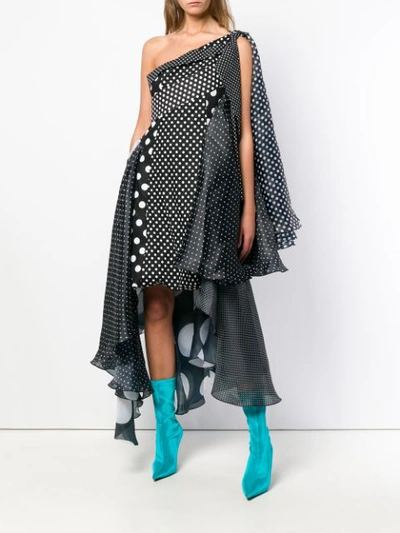 Shop Richard Quinn Polka Dot Asymmetric Dress - Black