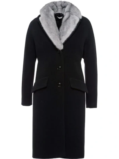 Shop Miu Miu Fur Collar Midi Coat - Black