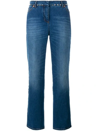 Shop Valentino Blue Rockstud Mid Rise Kick Flare Jeans